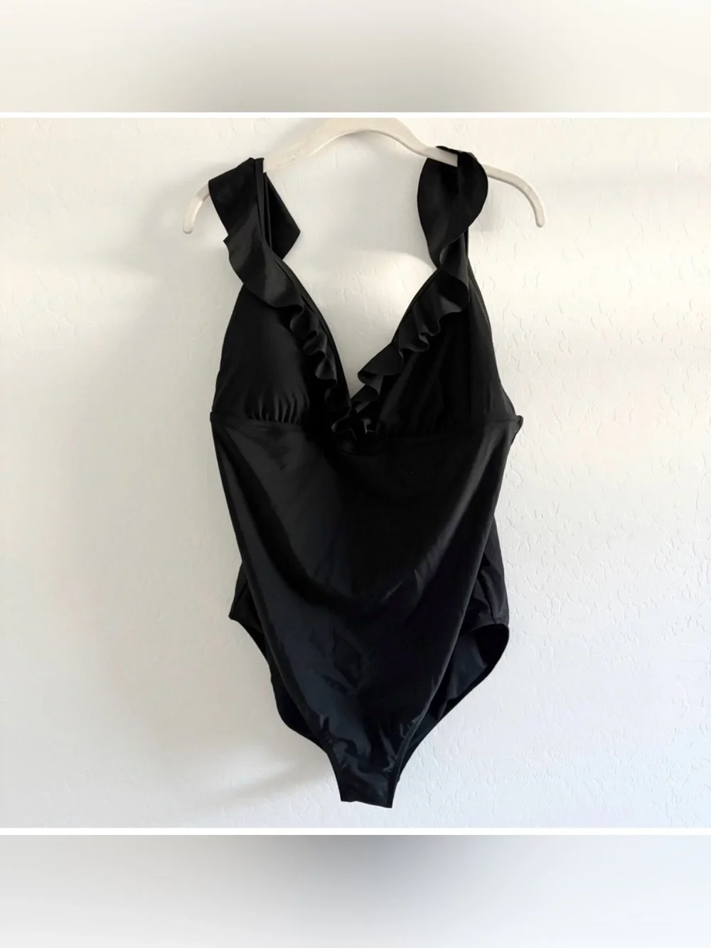NWT J Crew XXL Black Ruffle One Piece Swimsuit Adjustable Straps